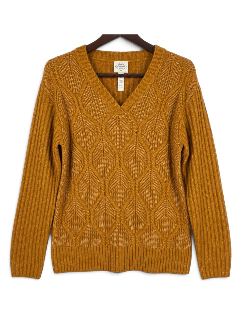 NWT St. John’s Bay Deep Bronze Cable Knit V Neck Sweater M